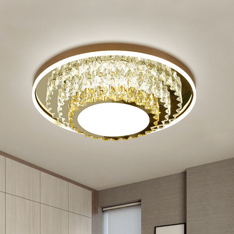 Modern Stainless-Steel Crystal Led Ceiling Light With Tiered Circle Design