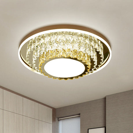 Modern Stainless-Steel Crystal Led Ceiling Light With Tiered Circle Design