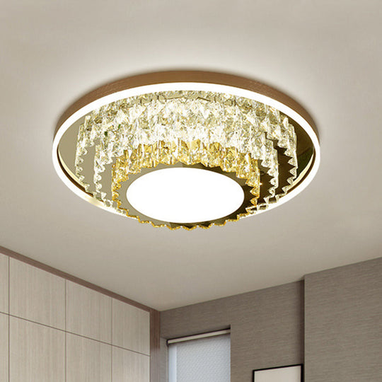 Modern Stainless-Steel Crystal Led Ceiling Light With Tiered Circle Design