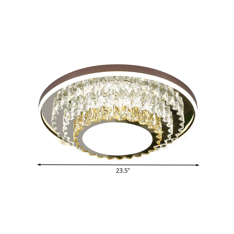 Modern Stainless-Steel Crystal Led Ceiling Light With Tiered Circle Design