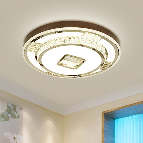 Led Crystal Flush Mount Light Fixture For Bedroom With Brown Finish