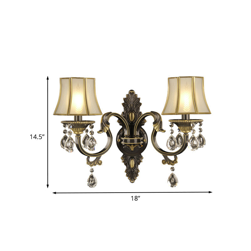 Traditional Empire Shade Wall Light With Opal Glass - 2 Lights Black & Gold