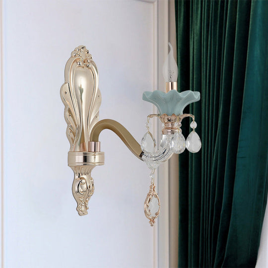 Crystal Wall Mount Candle Light Fixture In Elegant Gold Finish 1 /