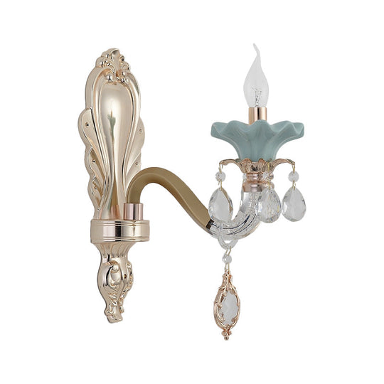 Crystal Wall Mount Candle Light Fixture In Elegant Gold Finish