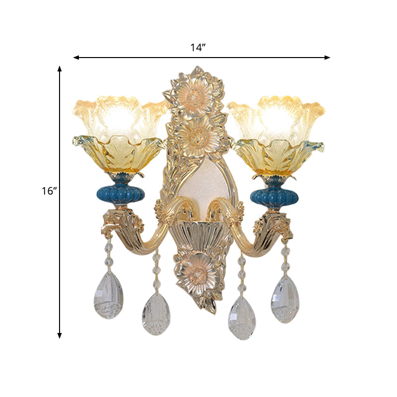 Traditional Gold Finish Crystal Floral Wall Lamp Fixture - Half-Bulb Mounted Lighting