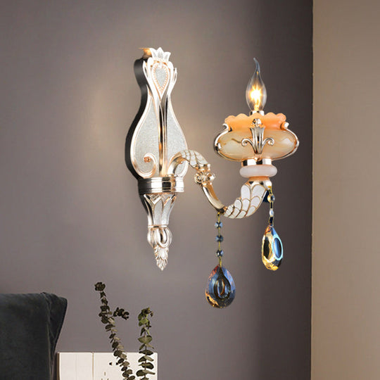 Gold Crystal Wall Sconce Lamp: Mid-Century Candelabra Design With Single Head