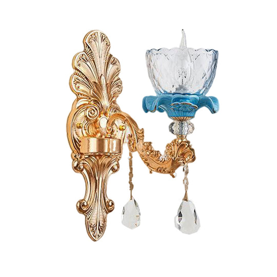 Mid Century Gold Wall Mounted Glass Flower Sconce Lamp