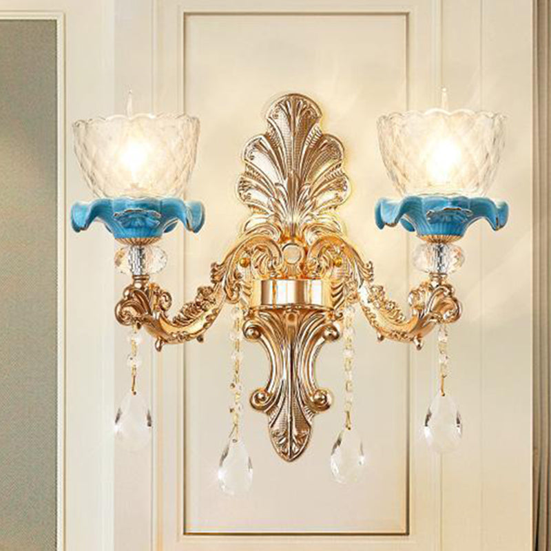 Mid Century Gold Wall Mounted Glass Flower Sconce Lamp