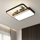 Modern Nordic Led Flush Ceiling Light - Black/Grey Deer Mount With Aluminum Square Shade Black