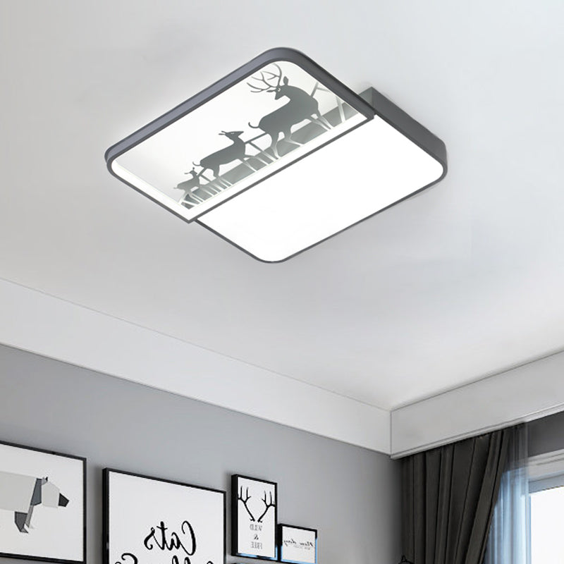 Modern Nordic Led Flush Ceiling Light - Black/Grey Deer Mount With Aluminum Square Shade