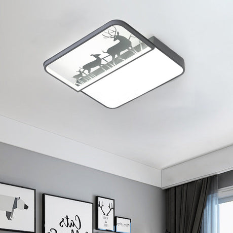 Modern Nordic Led Flush Ceiling Light - Black/Grey Deer Mount With Aluminum Square Shade