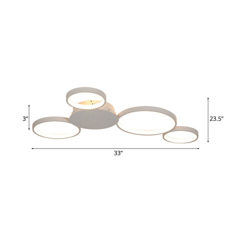 33.5 - 47 Wide White/Brown Ring Light Led Ceiling Flush Mount Lamp In Warm/White/Natural
