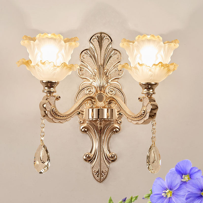 Lettuce-Edge Chamber Wall Lamp: Antique Frosted Glass Sconce Light Fixture 2 / Gold