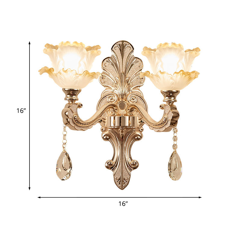 Lettuce-Edge Chamber Wall Lamp: Antique Frosted Glass Sconce Light Fixture