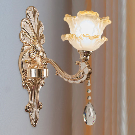 Lettuce-Edge Chamber Wall Lamp: Antique Frosted Glass Sconce Light Fixture
