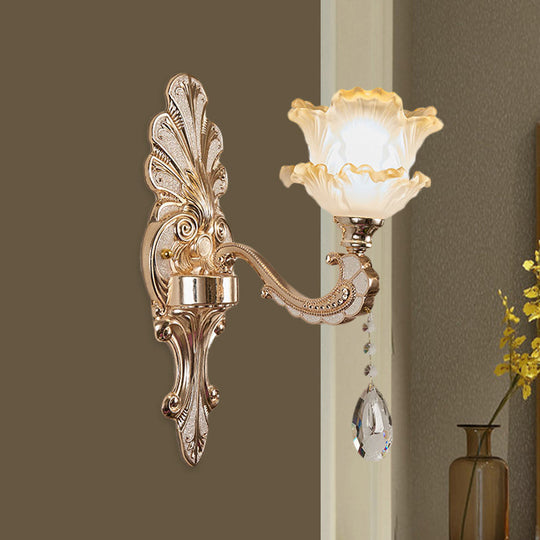 Lettuce-Edge Chamber Wall Lamp: Antique Frosted Glass Sconce Light Fixture