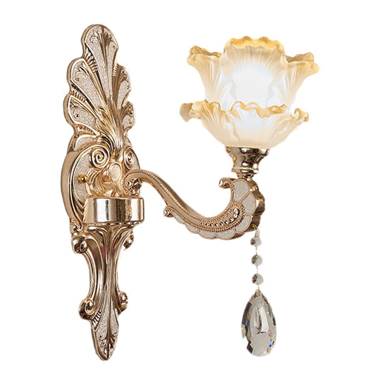 Lettuce-Edge Chamber Wall Lamp: Antique Frosted Glass Sconce Light Fixture