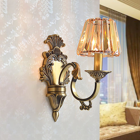 Hotel Wall Mounted Brass Wavy Arm Lamp Kit With Cone Crystal Shade