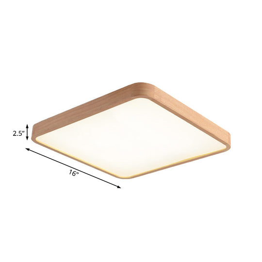 Beige Square Flush Mount Led Ceiling Lighting Fixture - Modern Wood Design In White Or Warm Light