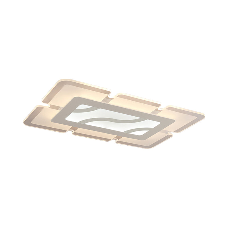 Simplicity Acrylic Led Flush Mount Ceiling Light - Rectangular Wide In White With Warm/White Options