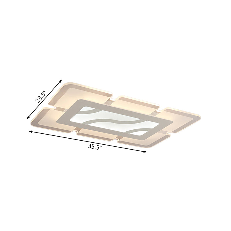 Simplicity Acrylic Led Flush Mount Ceiling Light - Rectangular Wide In White With Warm/White Options