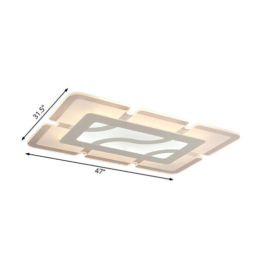 Simplicity Acrylic Led Flush Mount Ceiling Light - Rectangular Wide In White With Warm/White Options