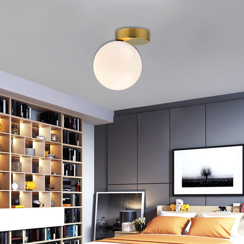 Contemporary Gold Finish Milk Glass Flush Mount Lighting - 6’/8’ W 1 Head Ceiling Light