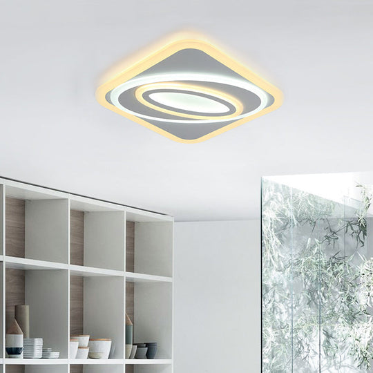 Contemporary Geometric Led Flush Mount Ceiling Light Fixture Warm/White Acrylic 8/19.5 Wide Ideal