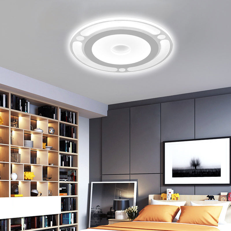 Contemporary Led Flushmount Bedroom Ceiling Light - Wide Ring Acrylic Warm/White (8/16.5/20.5) White