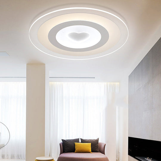 Modern Round Acrylic Flush Mount Light Led - 8/16.5/20.5 Wide Lamp With Heart Pattern Warm/White
