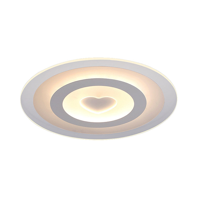 Modern Round Acrylic Flush Mount Light Led - 8/16.5/20.5 Wide Lamp With Heart Pattern Warm/White