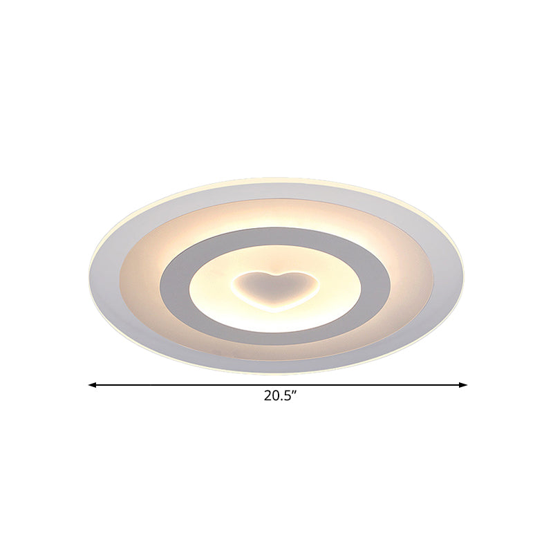 Modern Round Acrylic Flush Mount Light Led - 8’/16.5’/20.5’ Wide Lamp With Heart Pattern Warm/White