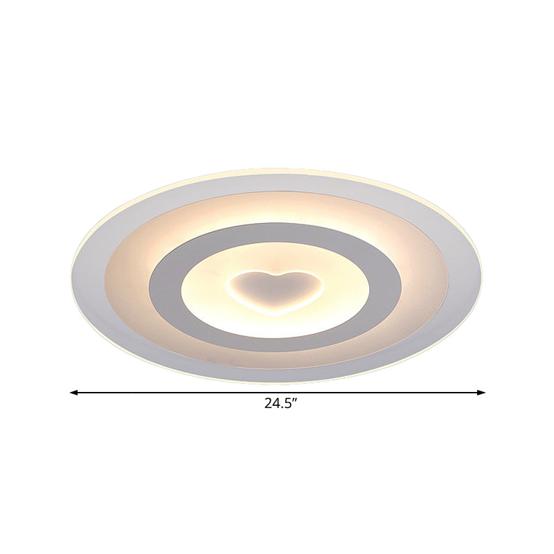 Modern Round Acrylic Flush Mount Light Led - 8/16.5/20.5 Wide Lamp With Heart Pattern Warm/White