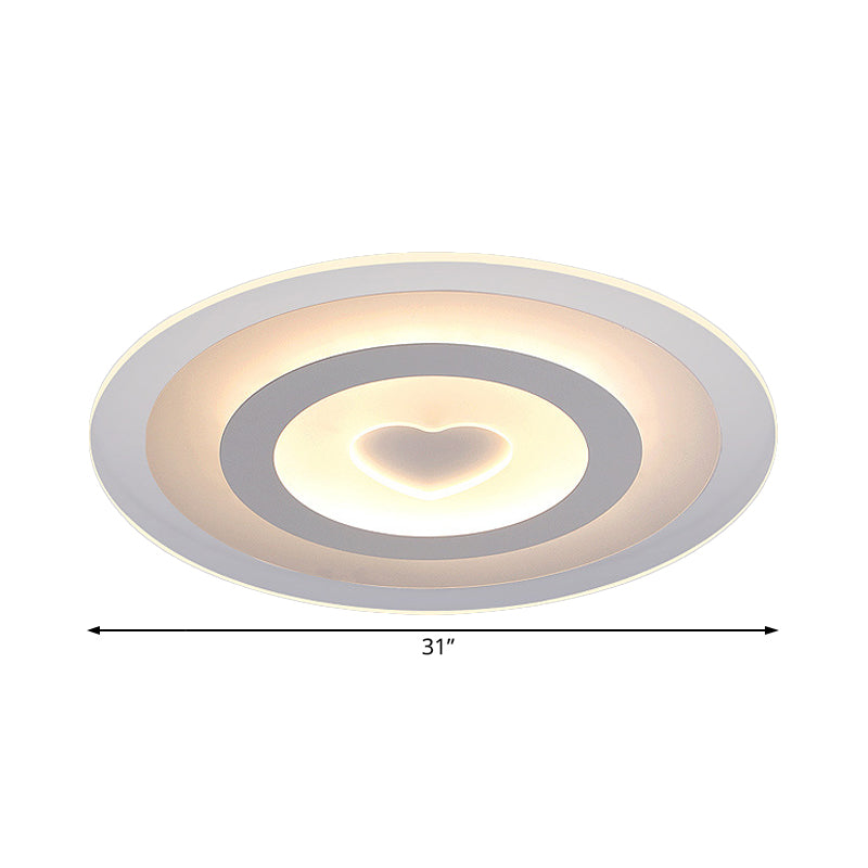 Modern Round Acrylic Flush Mount Light Led - 8’/16.5’/20.5’ Wide Lamp With Heart Pattern Warm/White