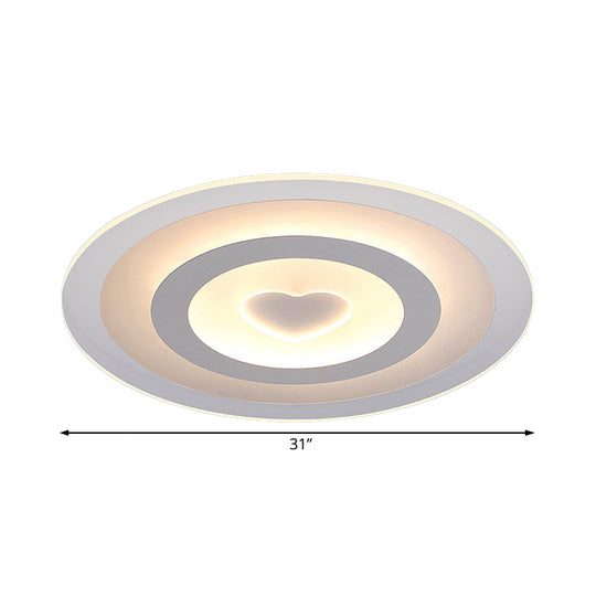 Modern Round Acrylic Flush Mount Light Led - 8’/16.5’/20.5’ Wide Lamp With Heart Pattern Warm/White