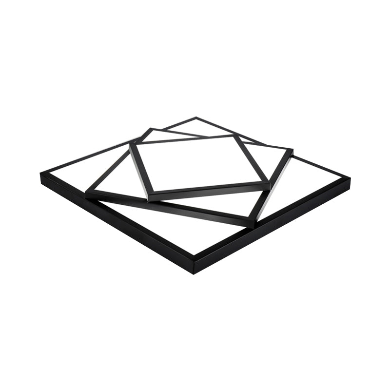 Modern Metal Led Flush Mount Ceiling Light Fixture For Living Room - Black/White Rectangle/Square