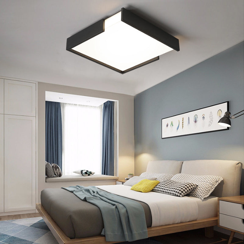 Minimalistic Squared Led Flush Mount Light In Black/White - 16’/19.5’ Dia For Bedroom With