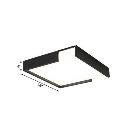 Minimalistic Squared Led Flush Mount Light In Black/White - 16’/19.5’ Dia For Bedroom With