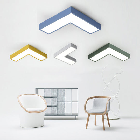 10/14 Wide Flush Mount Arrow Led Ceiling Light Fixture In Minimalist Acrylic Grey/Yellow/Blue Design