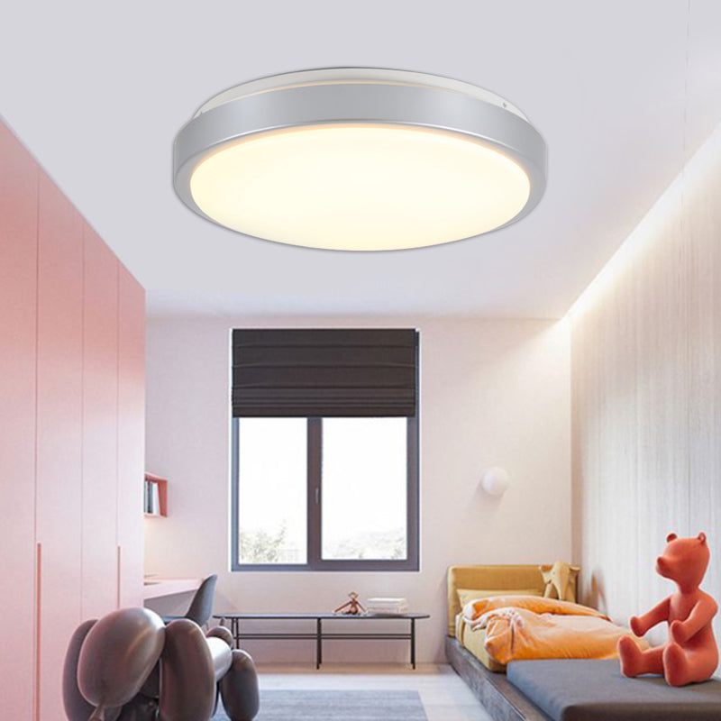 Modern Led Flush Mount Ceiling Light In Silver With Acrylic Shade Available 3 Sizes And Warm/White