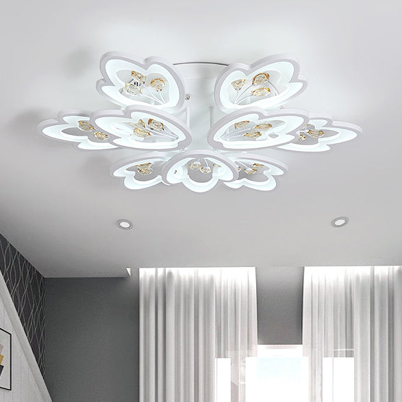 Led Bedroom Flush Light With Leaves Acrylic Shade - 3/5/9 - Light Options White Ceiling Lamp In