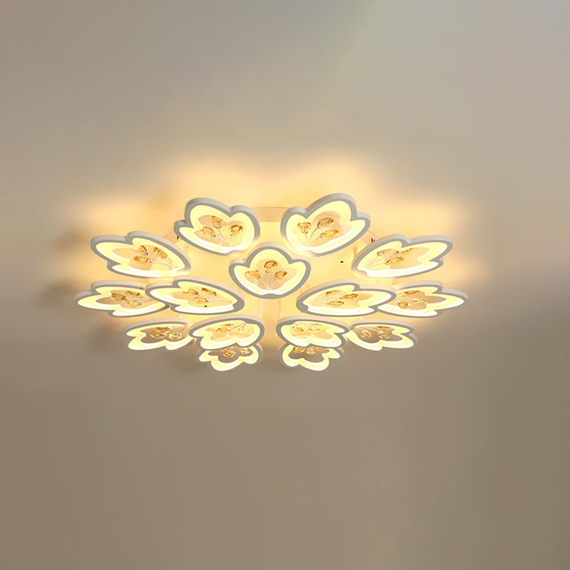 Led Bedroom Flush Light With Leaves Acrylic Shade - 3/5/9 - Light Options White Ceiling Lamp In