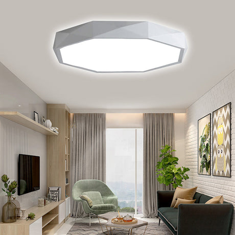 Modern Octagon Metal Led Flush Mount Lamp - 16/19.5/23.5 Wide White Perfect For Living Room