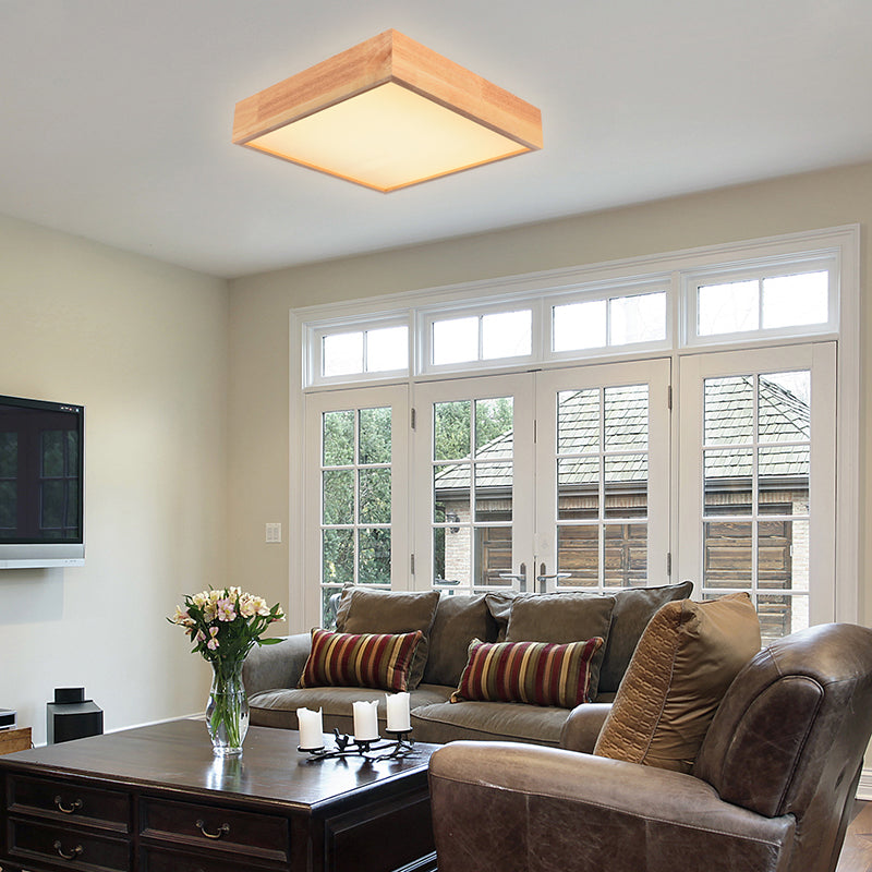 Contemporary Wooden Square Led Ceiling Light Fixture - Wide 1 - Light Flush Mount Lamp In Warm/White