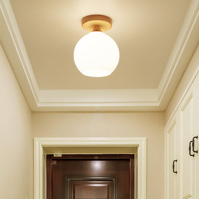 White Opal Glass Ceiling Light | Modern One - Head Flush Mount For Bathrooms
