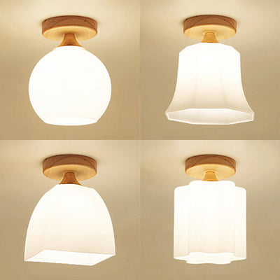 White Opal Glass Ceiling Light | Modern One - Head Flush Mount For Bathrooms