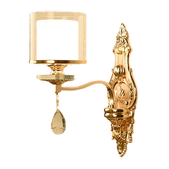 Retro Gold Wall Sconce With Clear And Frosted Glass Shade - 1 Light Mount Lamp For Living Room