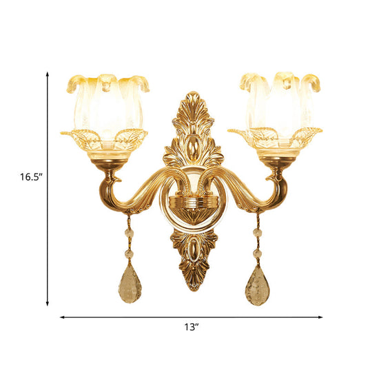 Traditional Gold Sconce Light With Frosted Glass Floral Design - Ideal For Living Room Wall Lighting