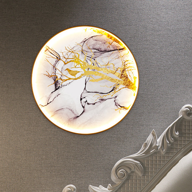 Asiatic Gold Aluminum Led Wall Lamp With Bird And Branch Design