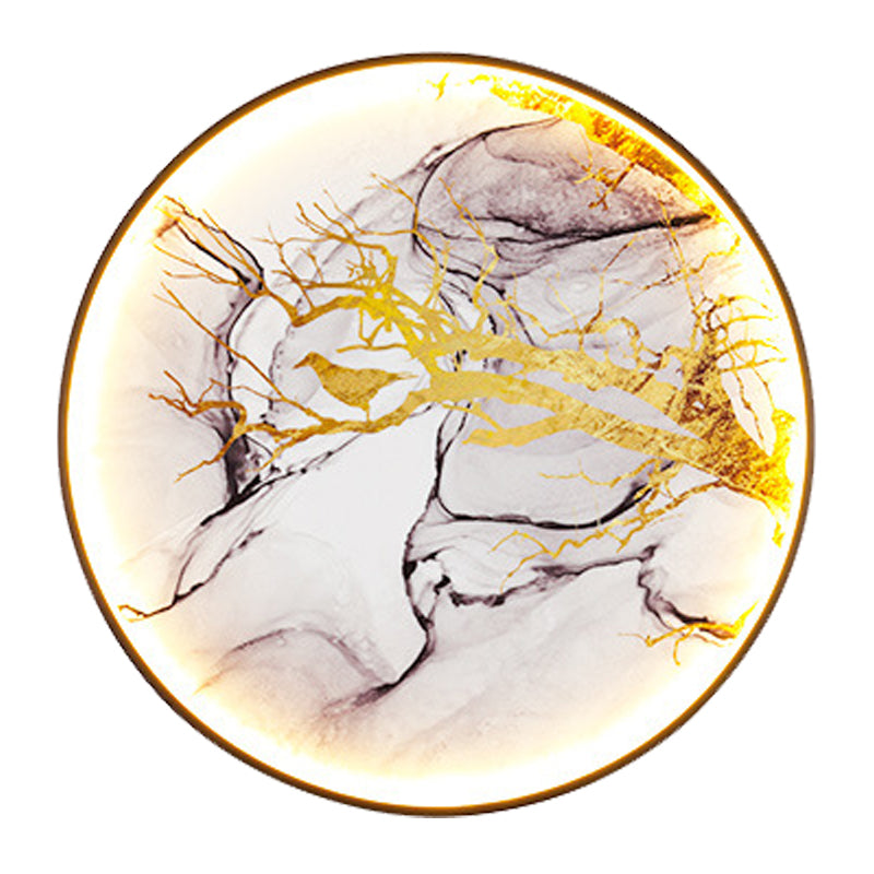 Asiatic Gold Aluminum Led Wall Lamp With Bird And Branch Design